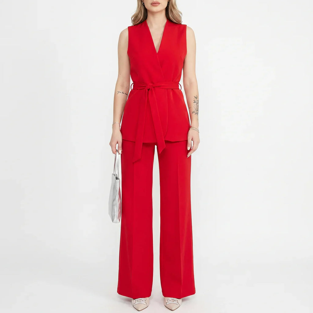 Women's Tailored Two-Piece Suit Set with Belt