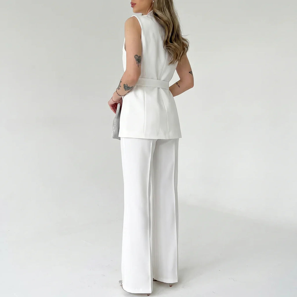 Women's Tailored Two-Piece Suit Set with Belt