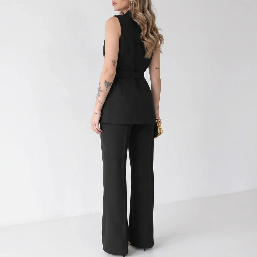 Women's Tailored Two-Piece Suit Set with Belt