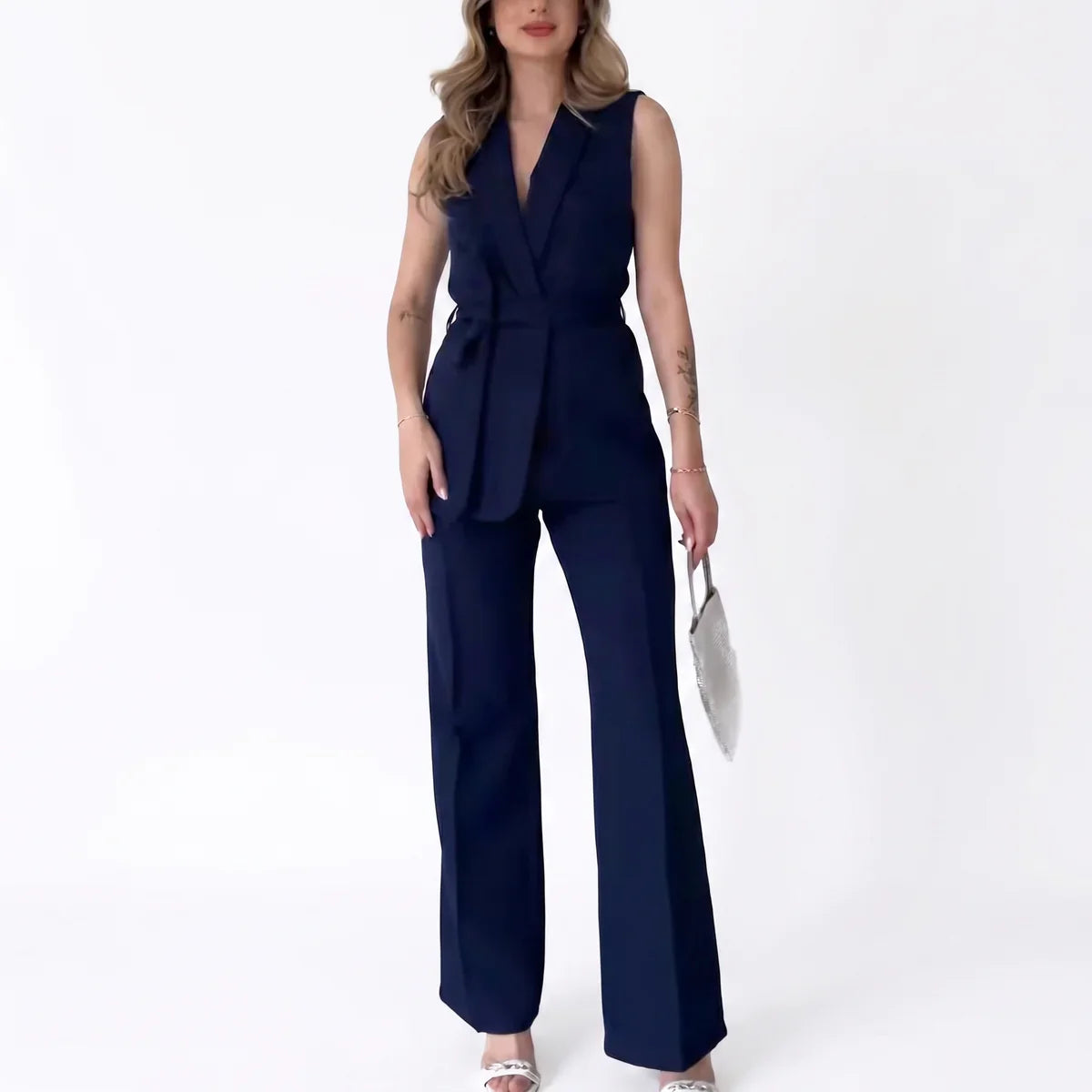 Women's Tailored Two-Piece Suit Set with Belt