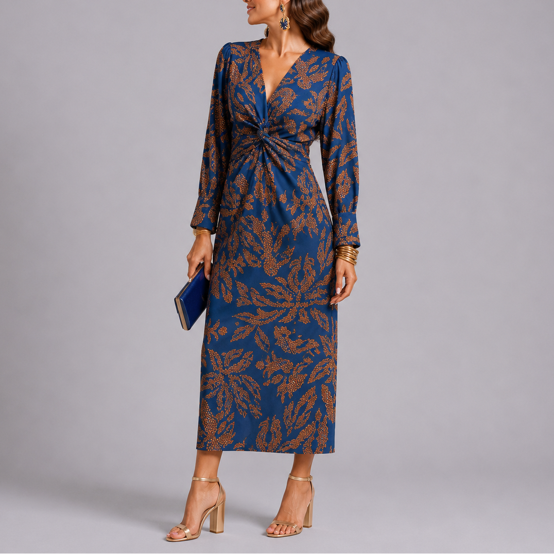 Bohemian Floral Twist Midi Dress