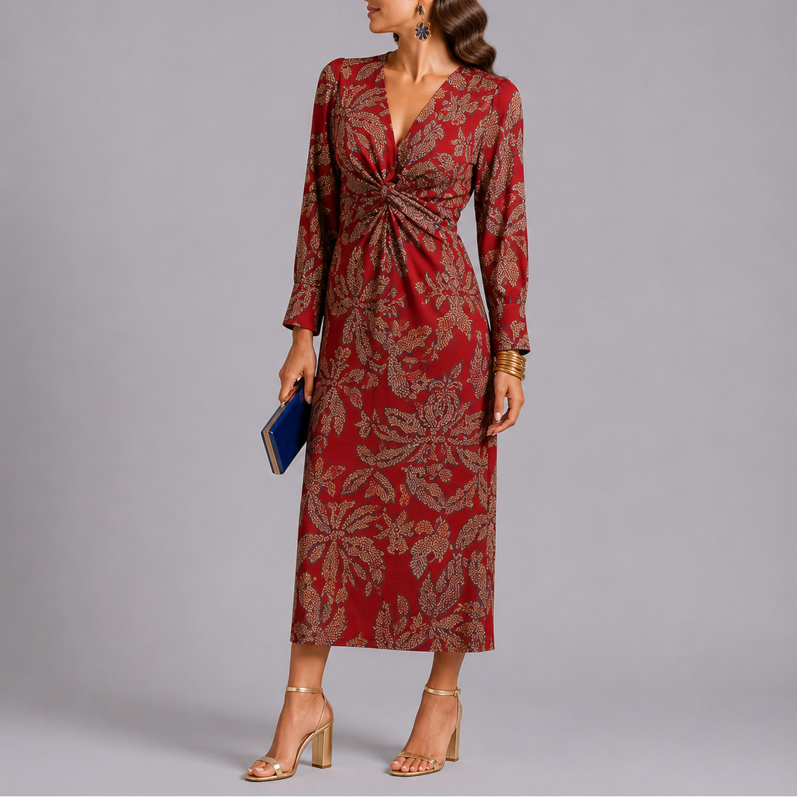 Bohemian Floral Twist Midi Dress