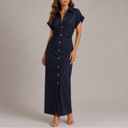Women's Tailored Denim Midi Dress with Side Zip