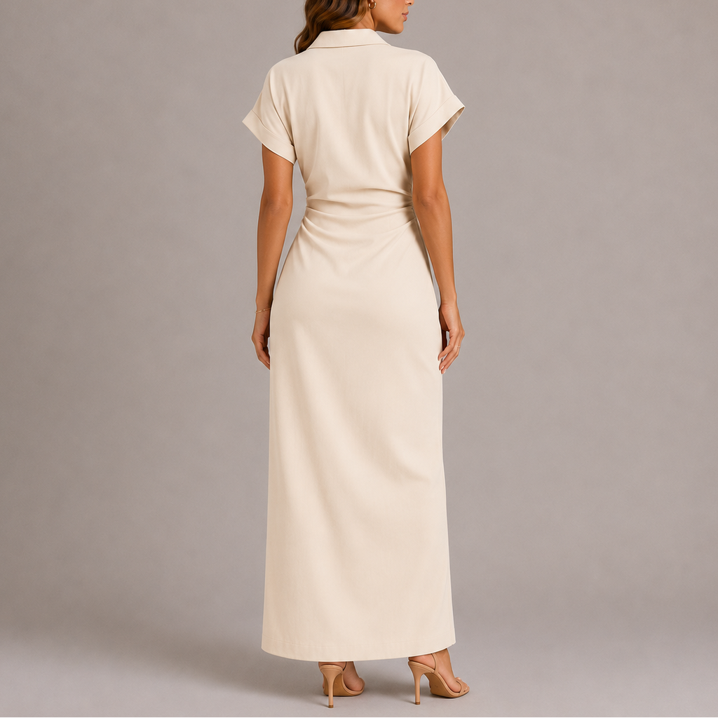 Women's Tailored Denim Midi Dress with Side Zip