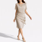 Layered Midi Dress Women Short Sleeve Relaxed Fit
