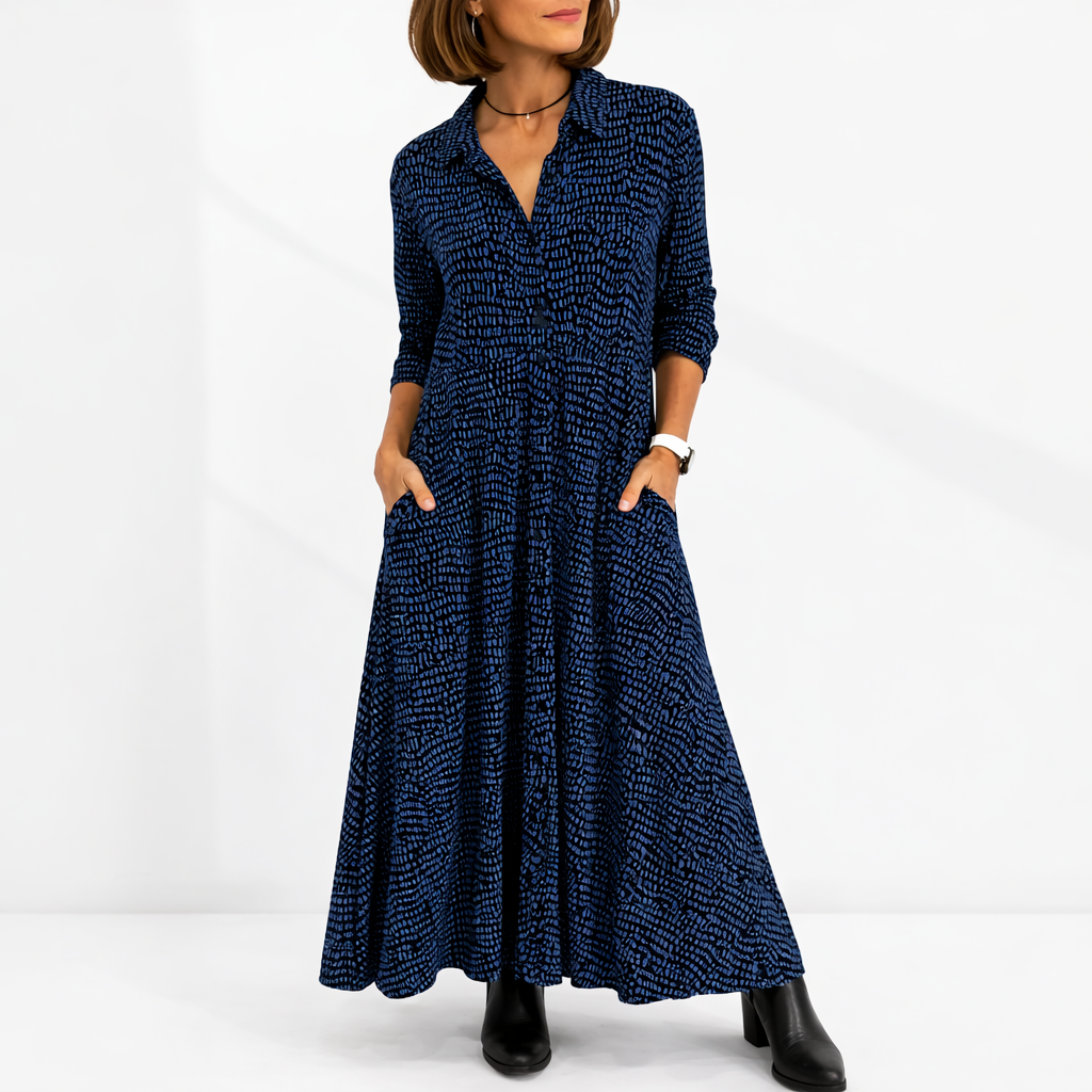 Women’s Elegant Midi Dress – Relaxed Fit with Pockets