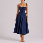 Women’s Elegant Corset Midi Dress with Ruched Bust