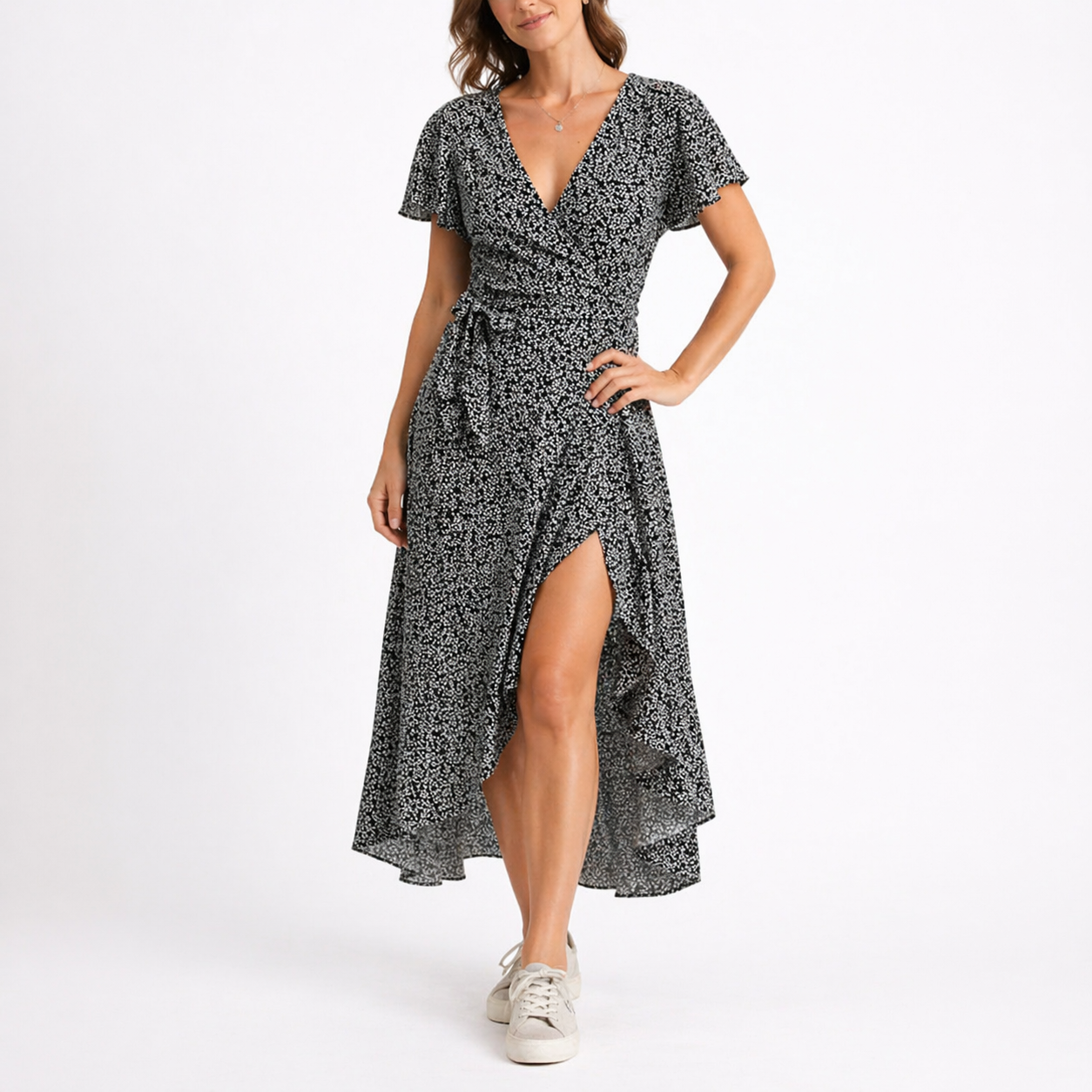 Women’s Summer Midi Dress with V-Neck
