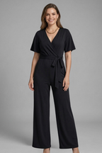 Women Jumpsuit with Wrap Front and Tie Waist