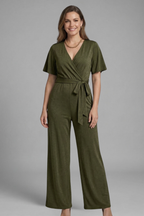 Women Jumpsuit with Wrap Front and Tie Waist