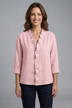 Women’s Blouse with Ruffle Neckline and Long Sleeves