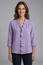 Women’s Blouse with Ruffle Neckline and Long Sleeves