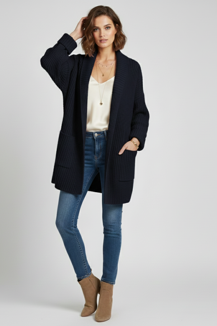 Women’s Cardigan with V Neck and Ribbed Surface