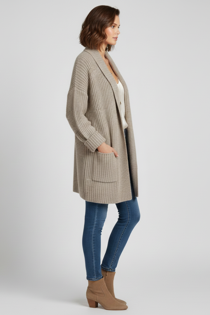 Women’s Cardigan with V Neck and Ribbed Surface