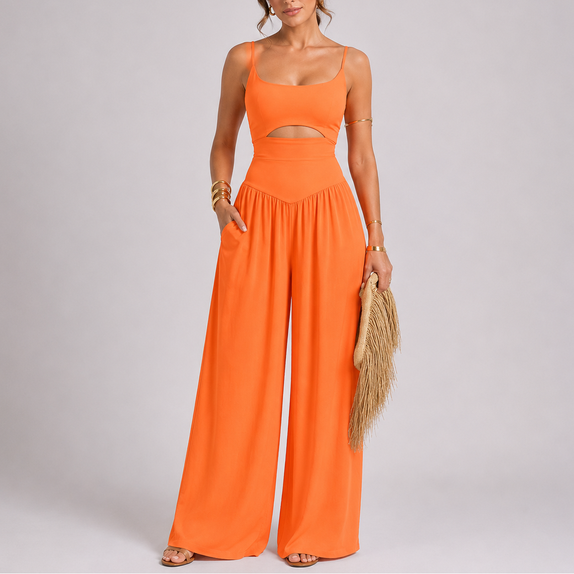 Women’s Elegant Cut-Out Wide Leg Jumpsuit