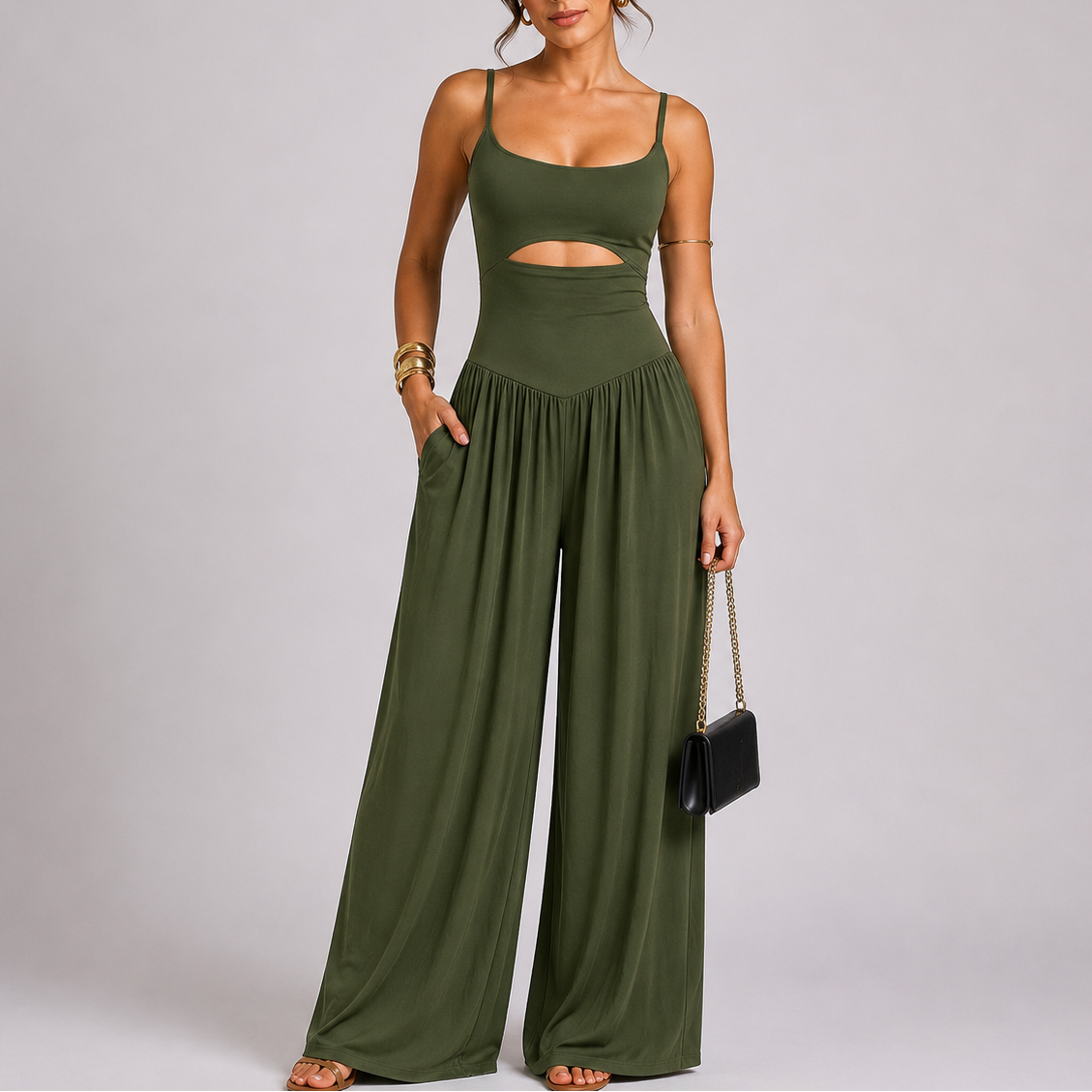 Women’s Elegant Cut-Out Wide Leg Jumpsuit