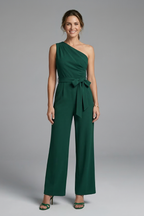 Women’s Jumpsuit with Asymmetric Neckline and Waist Belt