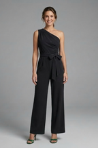 Women’s Jumpsuit with Asymmetric Neckline and Waist Belt