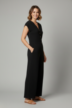Women’s Jumpsuit with Button Placket and Wide Legs