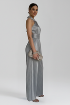 Women’s Jumpsuit with Halter Neckline and Pleated Surface