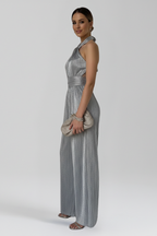 Women’s Jumpsuit with Halter Neckline and Pleated Surface
