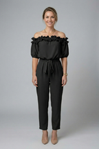 Women’s Jumpsuit with Off-Shoulder Neckline and Waist Tie