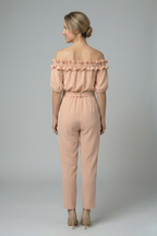 Women’s Jumpsuit with Off-Shoulder Neckline and Waist Tie