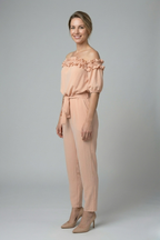 Women’s Jumpsuit with Off-Shoulder Neckline and Waist Tie