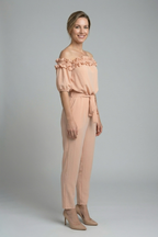 Women’s Jumpsuit with Off-Shoulder Neckline and Waist Tie