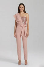 Women’s Jumpsuit with One-Shoulder Neckline and Tied Waist