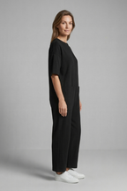 Women’s Jumpsuit with Round Neck and Wide Leg Trousers