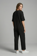 Women’s Jumpsuit with Round Neck and Wide Leg Trousers