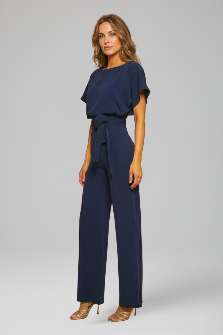 Women’s Jumpsuit with Round Neckline and Wide Legs
