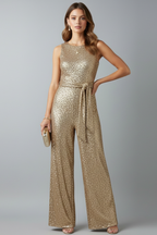 Women’s Jumpsuit with Sequin Surface and Straight Legs