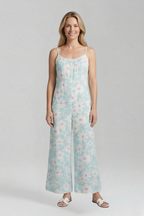 Women’s Jumpsuit with Square Neckline and Printed Surface