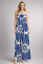 Women’s Jumpsuit with Strapless Neckline and Printed Surface