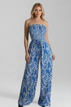 Women’s Jumpsuit with Strapless Neckline and Printed Surface