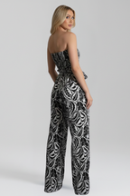 Women’s Jumpsuit with Strapless Neckline and Printed Surface