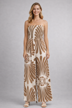 Women’s Jumpsuit with Strapless Neckline and Printed Surface