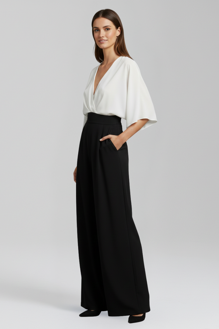 Women’s Jumpsuit with V Neck and Wide Legs