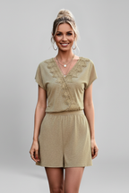 Women’s Jumpsuit with V Neckline and Crochet Detail