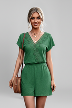 Women’s Jumpsuit with V Neckline and Crochet Detail