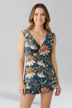 Women’s Jumpsuit with V Neckline and Floral Surface