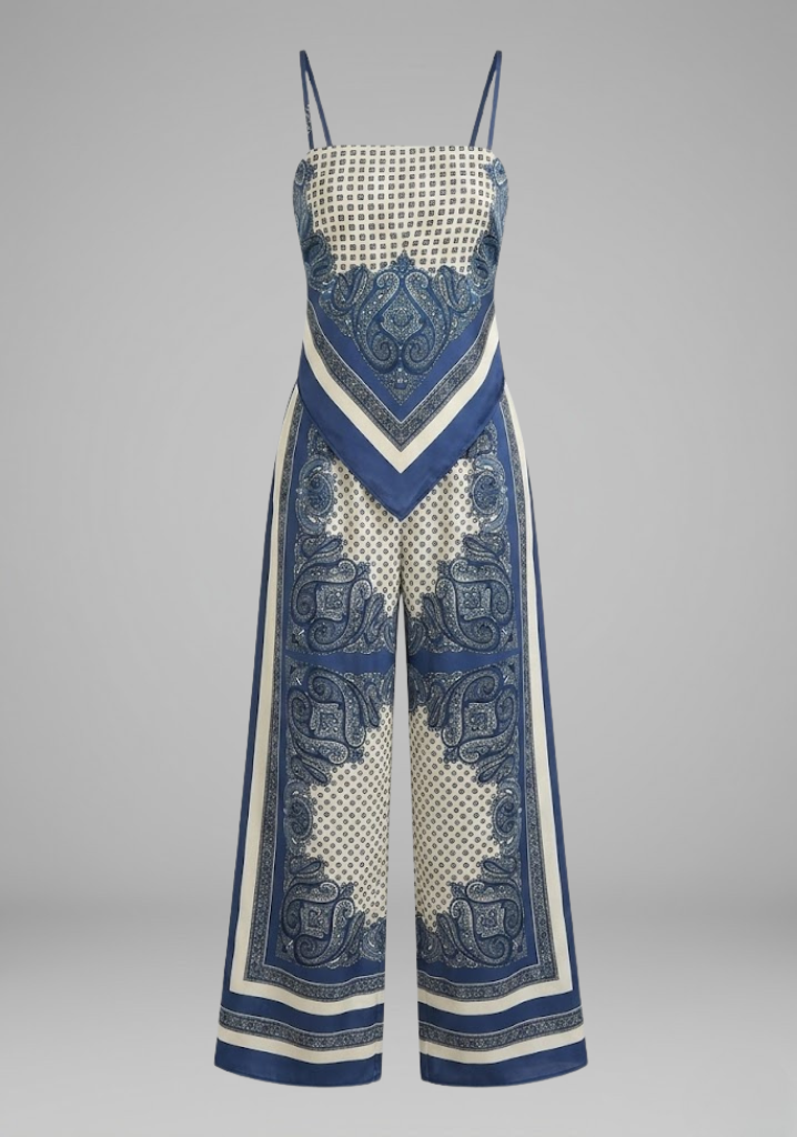 Women’s Jumpsuit with V Neckline and Printed Surface