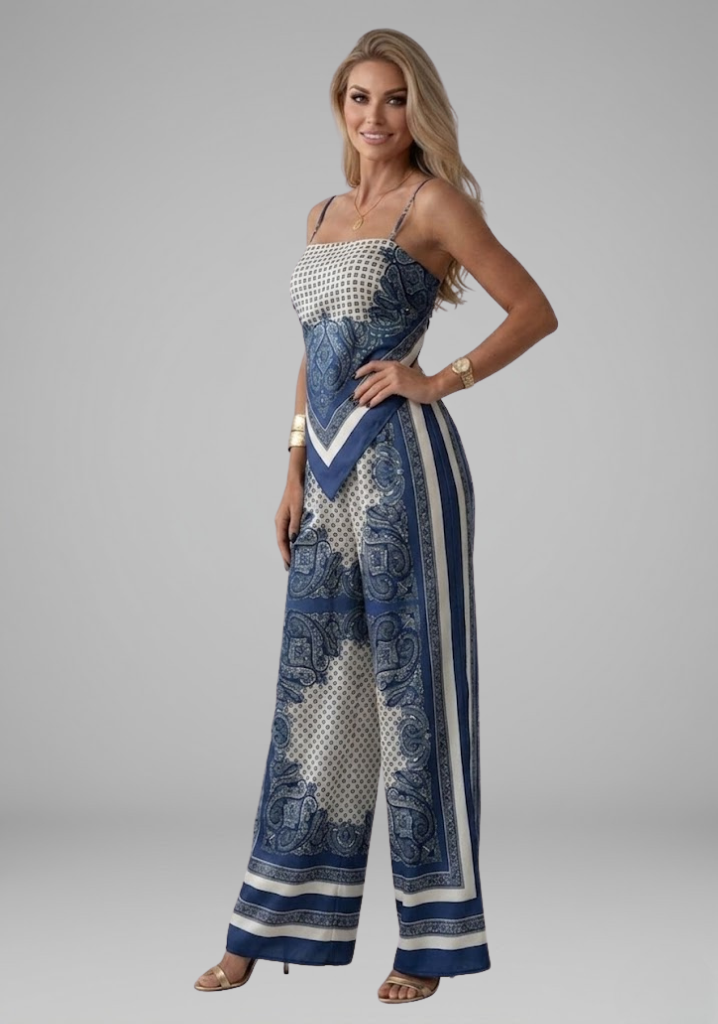 Women’s Jumpsuit with V Neckline and Printed Surface