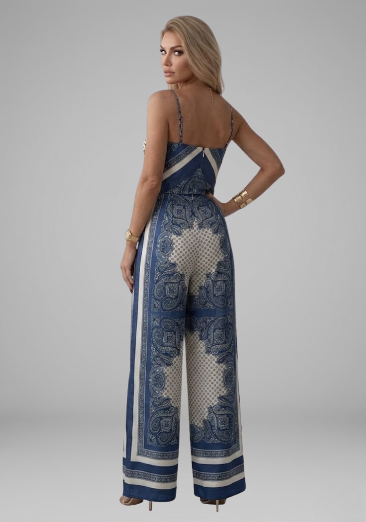 Women’s Jumpsuit with V Neckline and Printed Surface