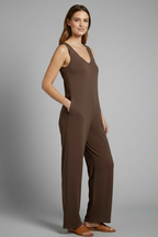Women’s Jumpsuit with V Neckline and Sleeveless Cut