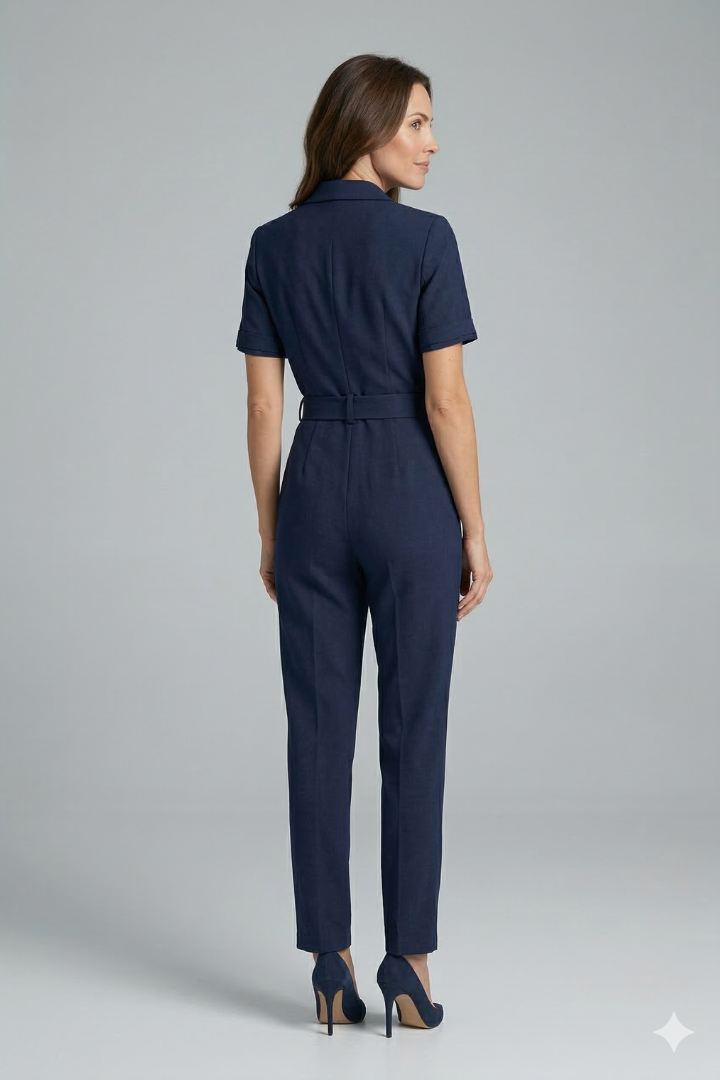 Women’s Jumpsuit with V Neckline and Tied Waist Belt