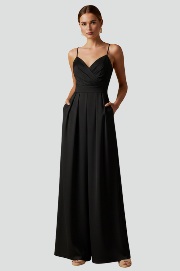 Women’s Jumpsuit with V Neckline and Wide Legs