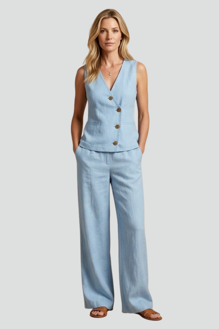 Women’s Jumpsuit with Wrap Neckline and Button Front